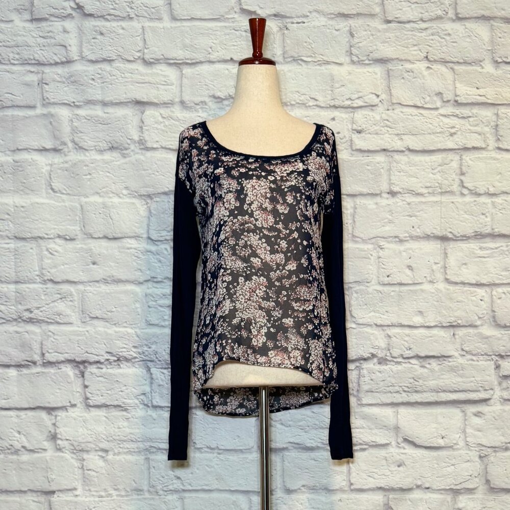 Lorimer NYC Navy Blue Floral Top